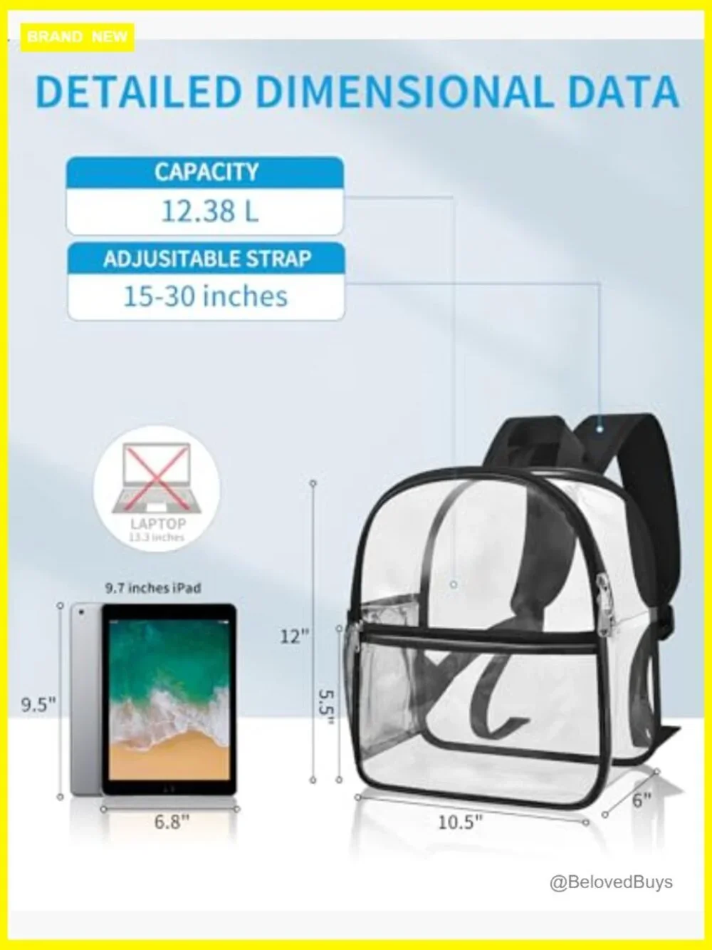 Clear Backpack Stadium Approved 12x12x6 Padded Straps School Concert Event